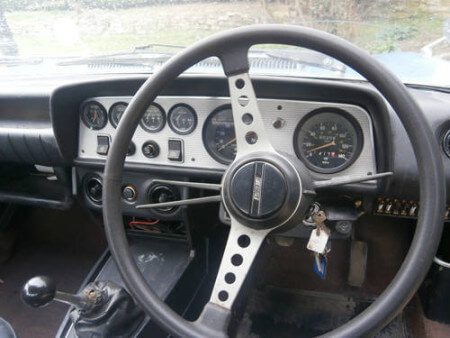 1975 Fiat 124 Coupe steering wheel and dashboard