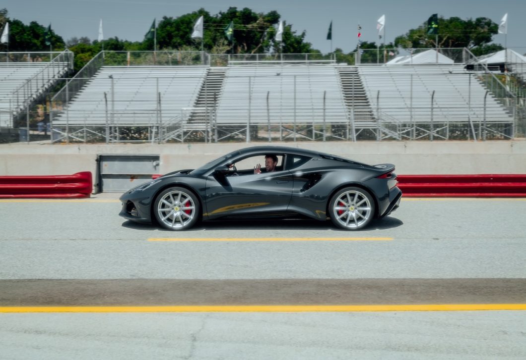 Jensen Button drives the new Lotus Emira at Laguna Seca